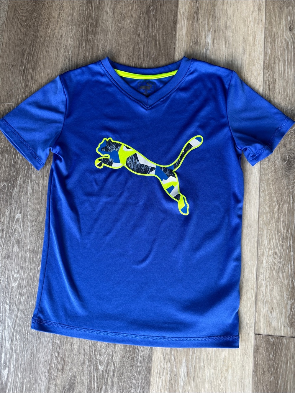 Puma Royal Blue Short-Sleeve Tee with Neon Yellow Logo